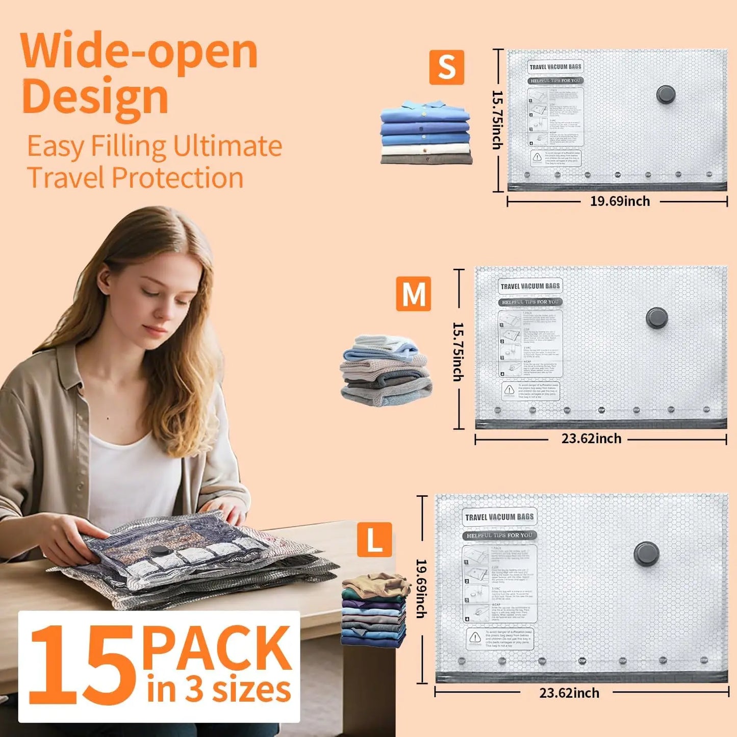 15-Piece Travel Vacuum Compression Bags with Electric Pump
