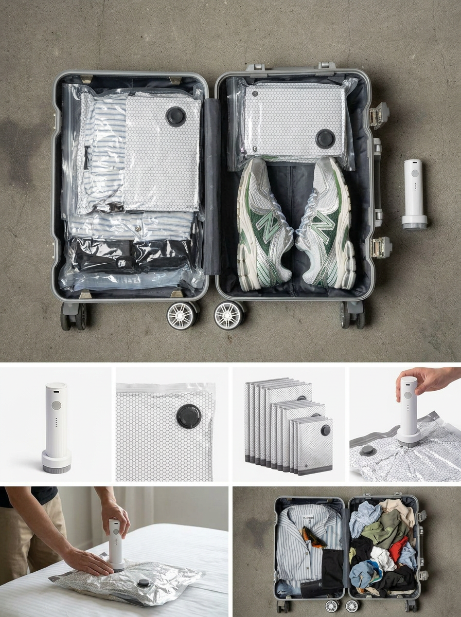 15-Piece Travel Vacuum Compression Bags with Electric Pump