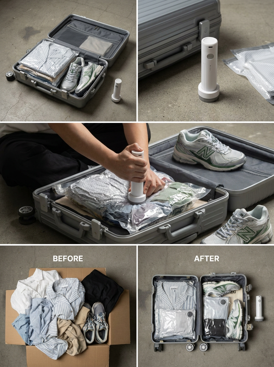 15-Piece Travel Vacuum Compression Bags with Electric Pump