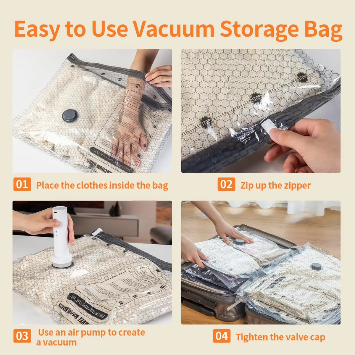 15-Piece Travel Vacuum Compression Bags with Electric Pump